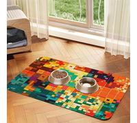 Tapis de nourriture pour chien à motif Pixel Art - 30,5 x 45,7 cm - Antidérapant - Super absorbant - Passe au lave-vaisselle - Pour nourriture et eau - Joli tapis d'alimentation en caoutchouc à