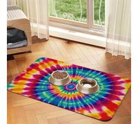 Tapis de nourriture pour chien à motif tie-dye pour sols, 40,6 x 61 cm, antidérapant, super absorbant, passe au lave-vaisselle, pour la nourriture et l'eau, joli tapis d'alimentation en caoutchouc à