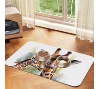Tapis de Nourriture pour Chien Aquarelle cerf Girafe Tapis d'alimentation pour Animaux de Compagnie Tapis Absorbant pour Animaux de Compagnie pour Nourriture et Eau Tapis de gamelle pour Chien Tapis