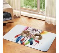 Tapis de nourriture pour chien, attrape-rêves aquarelle, tapis d'alimentation absorbant pour gamelles d'eau et de nourriture - Tapis de placement antidérapant pour sols - Imperméable - Séchage rapide