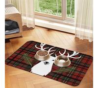 Tapis de nourriture pour chien avec motif de renne Merry Christmas - 30,5 x 45,7 cm - Antidérapant et super absorbant - Passe au lave-vaisselle - Tapis d'alimentation en caoutchouc à séchage rapide