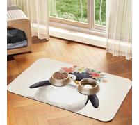 Tapis de nourriture pour chien avec motif pingouin portant des fleurs, 40,6 x 61 cm, antidérapant, super absorbant, passe au lave-vaisselle, pour nourriture et eau, joli tapis d'alimentation en