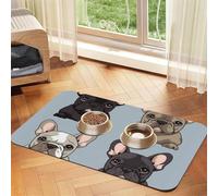 Tapis de nourriture pour chien bouledogue français, 40,6 x 61 cm, antidérapant, super absorbant, passe au lave-vaisselle, pour nourriture et eau, joli tapis d'alimentation en caoutchouc à séchage