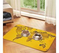 Tapis de Nourriture pour Chien, Carte du Monde Jaune, Tapis d'alimentation pour Animaux de Compagnie, Tapis Absorbant pour Animaux de Compagnie pour la Nourriture et l'eau, Tapis de Bol pour Chien, t