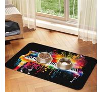 Tapis de nourriture pour chien coloré avec clavier de piano et note de musique, 40,6 x 61 cm, antidérapant, super absorbant, passe au lave-vaisselle, pour la nourriture et l'eau, joli tapis