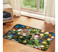 Tapis de nourriture pour chien en forme d'arbre de Noël et cloches, 30,5 x 45,7 cm, antidérapant, super absorbant, passe au lave-vaisselle, pour nourriture et eau, joli tapis d'alimentation en