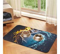 Tapis de nourriture pour chien en forme de cœur au feu et à l'eau, 40,6 x 61 cm, antidérapant, super absorbant, passe au lave-vaisselle, pour la nourriture et l'eau, joli tapis d'alimentation en