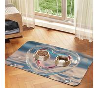 Tapis de nourriture pour chien en forme de cœur en verre pour le sol, 30,5 x 45,7 cm, antidérapant, super absorbant, passe au lave-vaisselle, pour nourriture et eau, joli tapis d'alimentation en