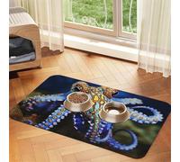 Tapis de nourriture pour chien en forme de pieuvre à anneaux bleus, 30,5 x 45,7 cm, antidérapant, super absorbant, passe au lave-vaisselle, pour la nourriture et l'eau, joli tapis d'alimentation à