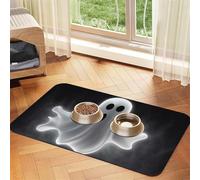Tapis de nourriture pour chien fantôme noir et Halloween, 30,5 x 45,7 cm, antidérapant, super absorbant, passe au lave-vaisselle, pour nourriture et eau, joli tapis d'alimentation en caoutchouc à