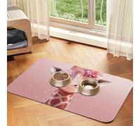 Tapis de nourriture pour chien, girafe rose, tapis d'alimentation absorbant pour gamelles d'eau et de nourriture - Tapis de placement antidérapant pour sols - Imperméable - Séchage rapide - Pour
