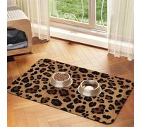 Tapis de nourriture pour chien imprimé léopard, tapis d'alimentation absorbant pour gamelles d'eau et de nourriture - Tapis de placement antidérapant pour sols - Imperméable - Séchage rapide - Pour