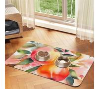 Tapis de nourriture pour chien, motif aquarelle de pêche colorée, 30,5 x 45,7 cm, antidérapant, super absorbant, passe au lave-vaisselle, pour la nourriture et l'eau, joli tapis d'alimentation à