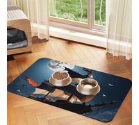 Tapis de nourriture pour chien motif bateau pirate pleine lune 40,6 x 61 cm antidérapant super absorbant pour nourriture et eau, joli tapis d'alimentation en caoutchouc à séchage rapide pour chiens