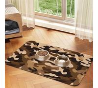 Tapis de nourriture pour chien, motif camouflage, tapis d'alimentation absorbant pour gamelles d'eau et de nourriture - Tapis de placement antidérapant pour sols - Imperméable - Séchage rapide - Pour