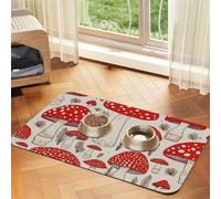 Tapis de nourriture pour chien motif champignon rouge et blanc, 40,6 x 61 cm, antidérapant, super absorbant, passe au lave-vaisselle, pour la nourriture et l'eau, joli tapis d'alimentation en