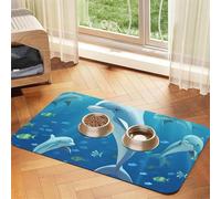 Tapis de nourriture pour chien motif dauphin, 40,6 x 61 cm, antidérapant, super absorbant, passe au lave-vaisselle, pour nourriture et eau, joli tapis d'alimentation à séchage rapide pour chiens