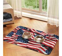 Tapis de nourriture pour chien, motif drapeau des États-Unis, tapis d'alimentation absorbant pour gamelles de nourriture et d'eau, tapis de placement antidérapant pour sols, imperméable, séchage