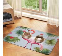 Tapis de nourriture pour chien, motif flamant rose blanc, tapis d'alimentation absorbant pour gamelles de nourriture et d'eau, tapis de placement antidérapant pour sols, imperméable, séchage rapide