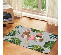 Tapis de nourriture pour chien, motif flamant rose, feuille de palmier, 40,6 x 61 cm, antidérapant, super absorbant, passe au lave-vaisselle, pour nourriture et eau, joli tapis d'alimentation en