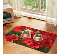 Tapis de nourriture pour chien motif géraniums rouges, 30,5 x 45,7 cm, antidérapant, super absorbant, passe au lave-vaisselle, pour nourriture et eau, joli tapis d'alimentation en caoutchouc à séchage
