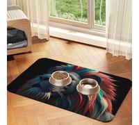 Tapis de nourriture pour chien motif lion abstrait 3D - 40,6 x 61 cm - Antidérapant - Super absorbant - Passe au lave-vaisselle - Pour nourriture et eau - Joli tapis d'alimentation en caoutchouc à
