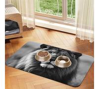 Tapis de nourriture pour chien motif lion africain noir et blanc, 40,6 x 61 cm, antidérapant, super absorbant, passe au lave-vaisselle, pour la nourriture et l'eau, joli tapis d'alimentation à séchage