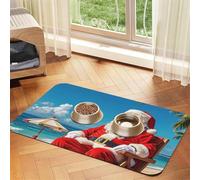 Tapis de nourriture pour chien motif Père Noël à la plage - 40,6 x 61 cm - Antidérapant - Super absorbant - Passe au lave-vaisselle - Pour nourriture et eau - Joli tapis d'alimentation en caoutchouc à
