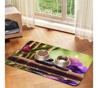 Tapis de nourriture pour chien, motif pierres zen et bambou, tapis d'alimentation absorbant pour gamelles d'eau et de nourriture, tapis de placement antidérapant pour sols, imperméable, séchage rapide