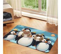 Tapis de nourriture pour chien motif pingouins mignons - 30,5 x 45,7 cm - Antidérapant - Super absorbant - Passe au lave-vaisselle - Pour nourriture et eau - Joli tapis d'alimentation en caoutchouc à