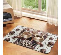 Tapis de Nourriture pour Chien, Motif tête de Mort sur Fond Blanc, Tapis d'alimentation pour Animaux de Compagnie, Tapis Absorbant pour gamelle de Nourriture et d'eau, Tapis de gamelle pour Chien, ta