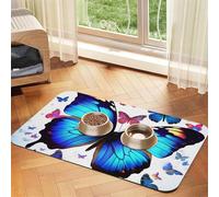 Tapis de nourriture pour chien, papillon coloré, tapis d'alimentation absorbant pour gamelles d'eau et de nourriture - Tapis de placement antidérapant pour sols - Imperméable - Séchage rapide - Pour