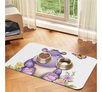 Tapis de nourriture pour chien papillon et hippopotame - 30,5 x 45,7 cm - Antidérapant - Super absorbant - Passe au lave-vaisselle - Pour nourriture et eau - Joli tapis d'alimentation en caoutchouc à