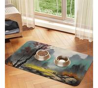 Tapis de nourriture pour chien, peinture de paysage, tapis d'alimentation absorbant pour gamelles d'eau et de nourriture - Tapis de placement antidérapant pour sols - Imperméable - Séchage rapide