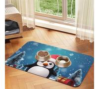 Tapis de nourriture pour chien pingouin de Noël, tapis d'alimentation absorbant pour gamelles de nourriture et d'eau, tapis de placement antidérapant pour sols, imperméable, séchage rapide, pour