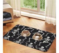Tapis de nourriture pour chien, super absorbant, motif squelette intéressant, tapis d'alimentation pour gamelles de nourriture et d'eau, tapis de placement antidérapant et imperméable pour les sols