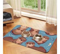 Tapis de nourriture super absorbant pour chien, animal mignon, loutre marron, tapis d'alimentation pour gamelles de nourriture et d'eau, tapis de placement antidérapant et imperméable pour les sols