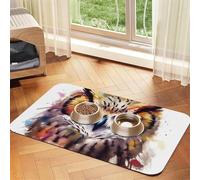 Tapis de nourriture super absorbant pour chien, aquarelle, tête de hibou, tapis d'alimentation pour gamelles d'eau et de nourriture, tapis antidérapant et imperméable pour le sol, distributeur d'eau à