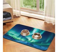 Tapis de nourriture super absorbant pour chien, aurores boréales, tapis d'alimentation pour gamelles de nourriture et d'eau, tapis de placement antidérapant et imperméable pour les sols, tapis