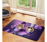 Tapis de nourriture super absorbant pour chien, beau papillon violet art tapis d'alimentation pour gamelles de nourriture et d'eau, tapis de placement antidérapant et imperméable pour les sols, tapis