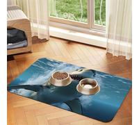 Tapis de nourriture super absorbant pour chien, beau tapis d'alimentation en forme de requin pour gamelles de nourriture et d'eau, tapis de placement antidérapant et imperméable pour les sols, tapis