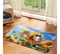 Tapis de nourriture super absorbant pour chien, beau tapis d'alimentation tournesol pour gamelles de nourriture et d'eau, tapis de placement antidérapant et imperméable pour les sols, tapis