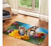 Tapis de nourriture super absorbant pour chien, beau tapis d'été en forme de papillon pour gamelles de nourriture et d'eau, tapis de placement antidérapant et imperméable pour les sols, tapis