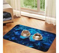 Tapis de nourriture super absorbant pour chien, bleu - Beau tapis d'alimentation pour gamelles d'eau et de nourriture - Tapis de placement antidérapant et imperméable pour sols - Séchage rapide - Pour