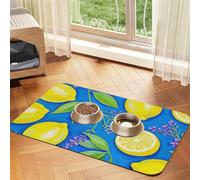 Tapis de nourriture super absorbant pour chien, bleu citron, jaune, bohème, tapis d'alimentation pour gamelles de nourriture et d'eau, tapis de placement antidérapant et imperméable pour le sol