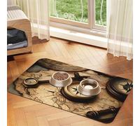 Tapis de nourriture super absorbant pour chien, boussole et carte du monde - Tapis d'alimentation pour gamelles d'eau et de nourriture - Tapis antidérapant et imperméable pour le sol - Séchage rapide