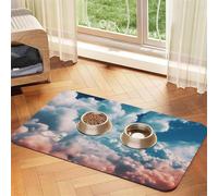 Tapis de nourriture super absorbant pour chien, ciel avec nuages moelleux, tapis d'alimentation pour gamelles d'eau et de nourriture - Tapis de placement antidérapant et imperméable pour sols - Tapis