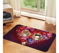 Tapis de nourriture super absorbant pour chien, décoration florale en forme de cœur, tapis d'alimentation pour gamelles d'eau et de nourriture - Tapis antidérapant et imperméable pour sols - Séchage