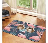 Tapis de nourriture super absorbant pour chien, flamant rose, feuilles de palmier, tapis d'alimentation pour gamelles de nourriture et d'eau, tapis de placement antidérapant et imperméable pour sols à