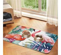 Tapis de nourriture super absorbant pour chien, flamants roses, aquarelle, tropiques, tapis d'alimentation pour gamelles de nourriture et d'eau, tapis de placement antidérapant et imperméable pour les